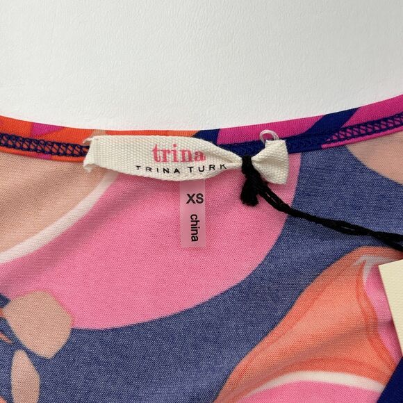 Trina Turk Womens XS Pink Orange Cover Up Dress Blossoms Resortwear Short Sleeve - Picture 6 of 11